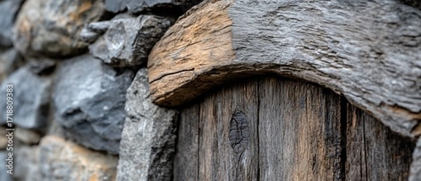 Fototapeta Rustic stone and weathered wood exterior