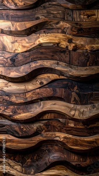 Obraz Wavy Wood Panel Texture with Rich Brown and Golden Tones.