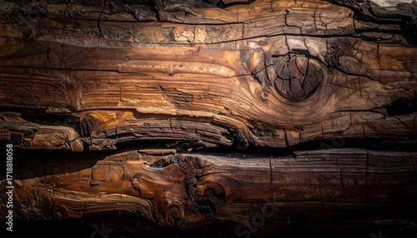 Obraz Weathered Wood Texture with Knot and Deep Shadows.
