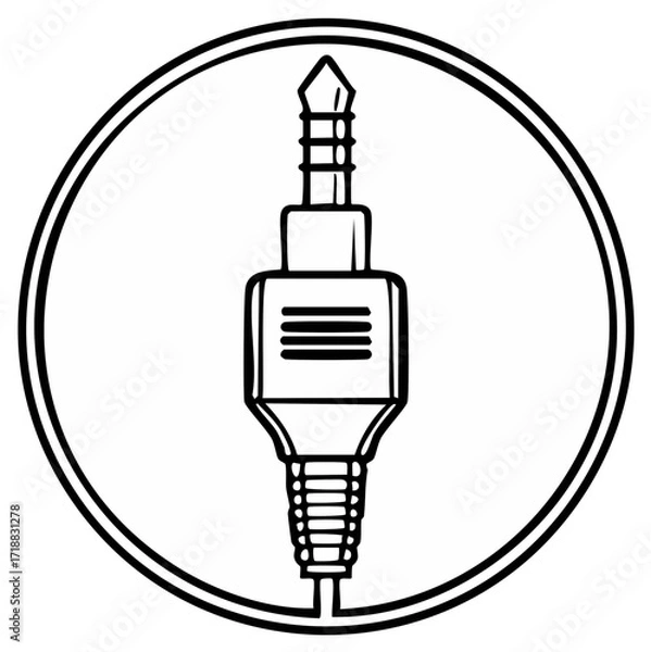 Fototapeta Audio Jack Connector Vector Icon, Illustration of Audio Plug in Circle