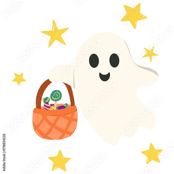 Obraz Halloween ghost. Holiday cartoon character collection for celebration design. Spooky cute illustration.