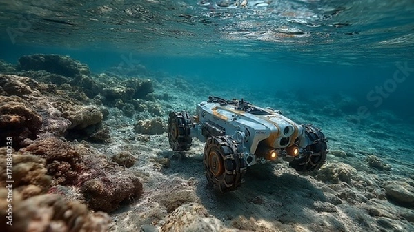 Fototapeta Interlinked underwater robots map ocean floors and ecosystems, sharing data in real time to support scientific exploration and environmental monitoring.