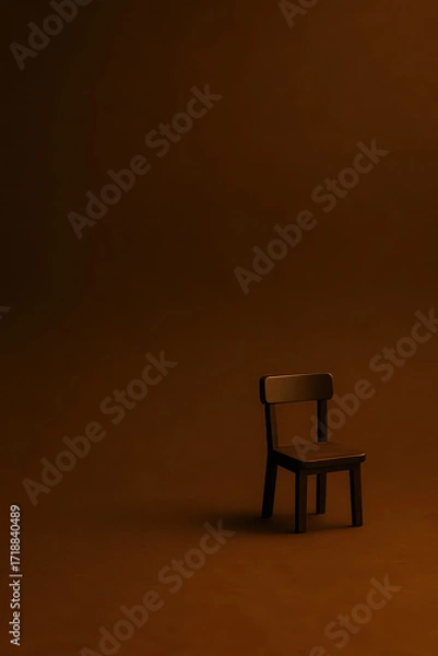 Fototapeta Minimalist wooden chair on brown background with soft shadow, evoking calm and simplicity