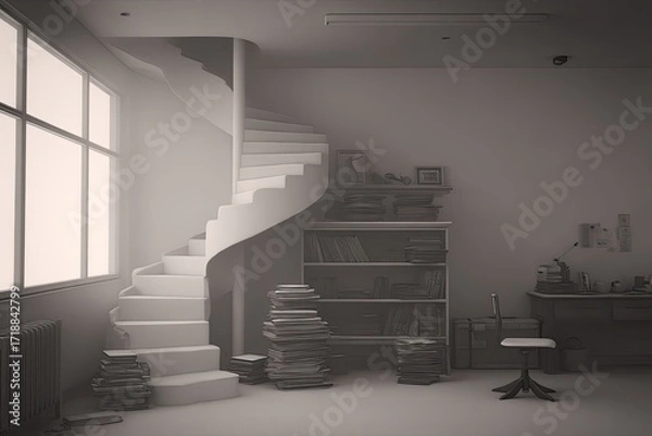 Obraz Gray study with spiral staircase