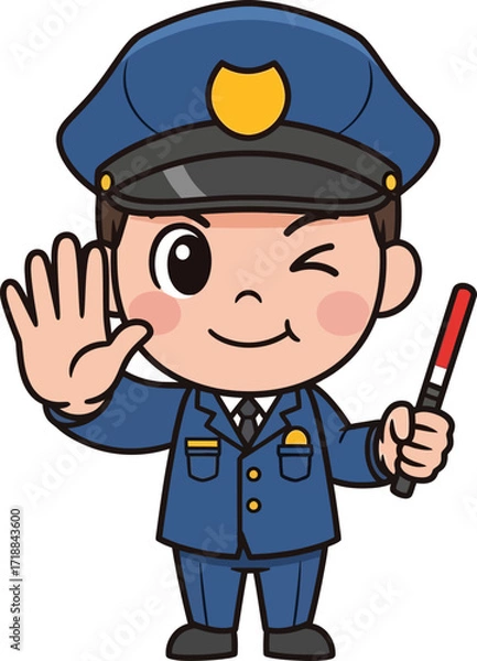 Fototapeta playful police officer directing traffic a whimsical cartoon, isolated on transparent background