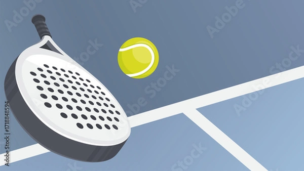 Fototapeta Padel tennis illustration vector design background. Modern minimalist padel or tennis racket and ball vector illustration