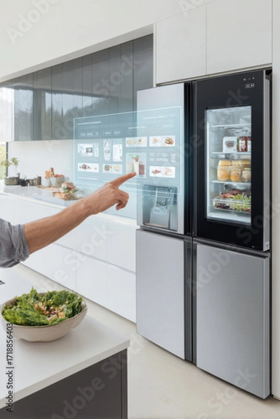 Fototapeta modern kitchen equipped with advanced ar inventory management system where technology meets culinary efficiency