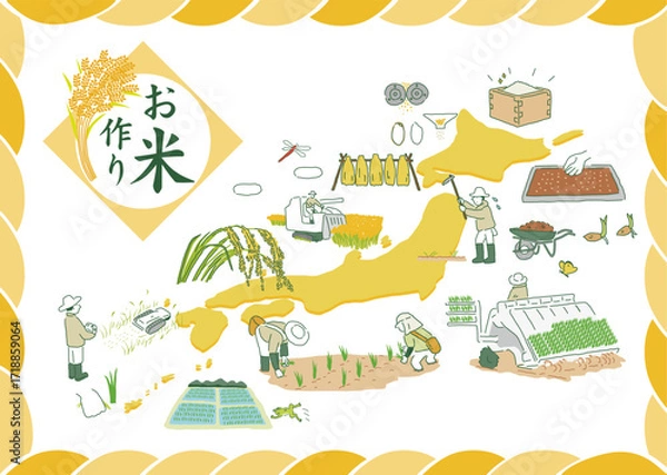 Obraz 米農家セット　ベクターイラスト