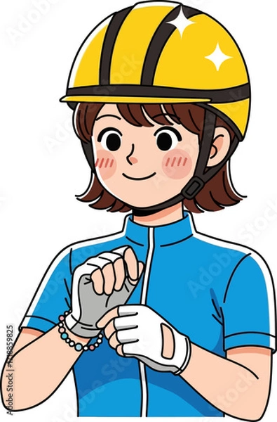 Fototapeta young cyclist preparing for a race joyful cartoon illustration, isolated on transparent background