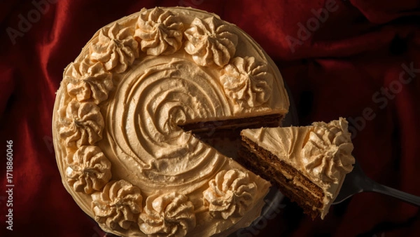Obraz Deliciously Decorated Caramel Cake Slice with Whipped Cream