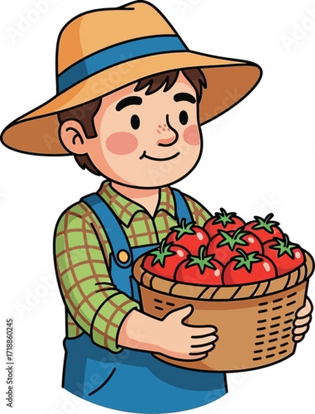 Fototapeta young farmers bountiful tomato harvest a summers day delight, isolated on transparent background