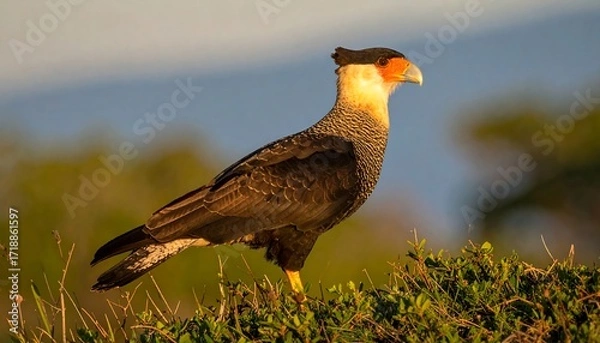 Fototapeta Bird perched on foliage in golden light