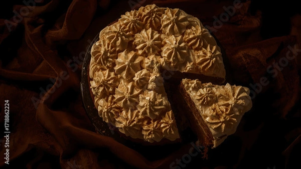 Obraz Delicious Caramel Cake Slice with Whipped Cream