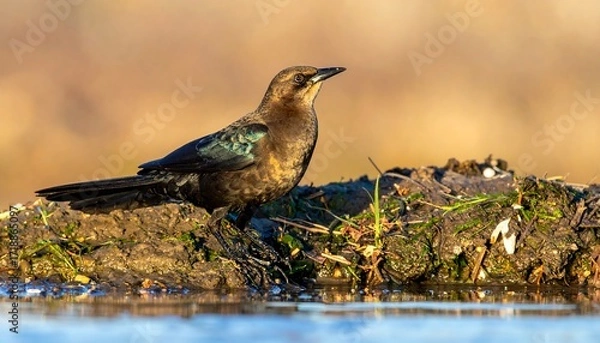Fototapeta Bird perched on mud