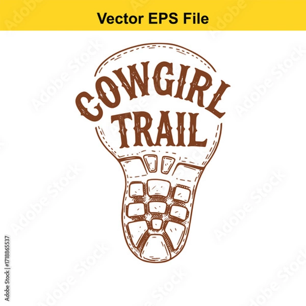 Fototapeta Vector art of cowgirl trail text inside boot print