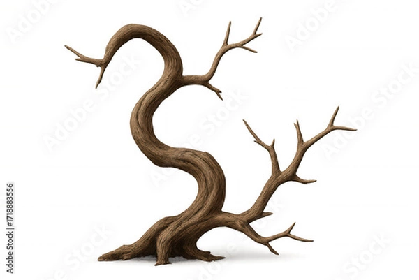 Fototapeta Twisted bare old tree trunk with gnarled branches, representing concepts of aged nature, fantasy, and decay. Alpha background