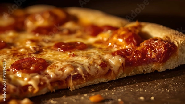 Obraz Close-up of a delicious pepperoni pizza slice.