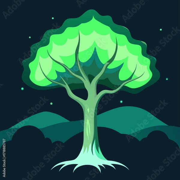 Obraz vector illustration of a tree in the night