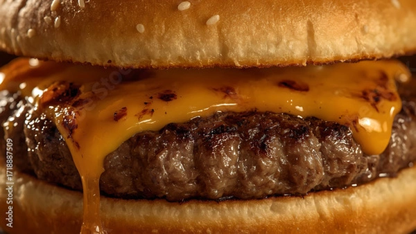 Obraz Close-up of a Delicious Melted Cheese Burger