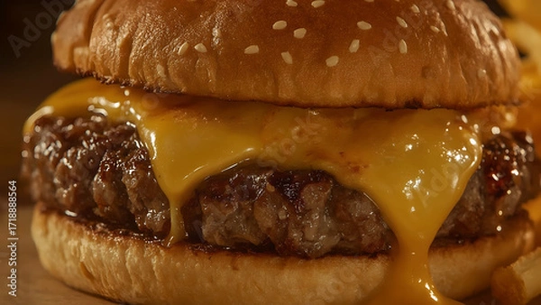 Obraz Close-up of a delicious cheese burger.