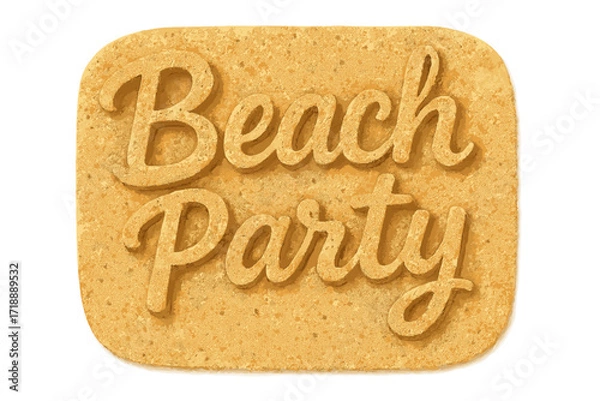 Obraz Beach party lettering in realistic sand. Summer time vacation and holiday concept. 3D letters with sand texture for banner, poster, or logo. Seaside weekend travel design.