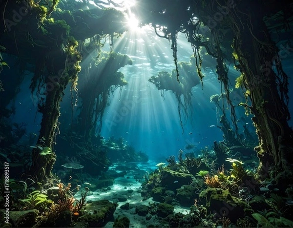 Obraz Underwater forest bathed in sunlight