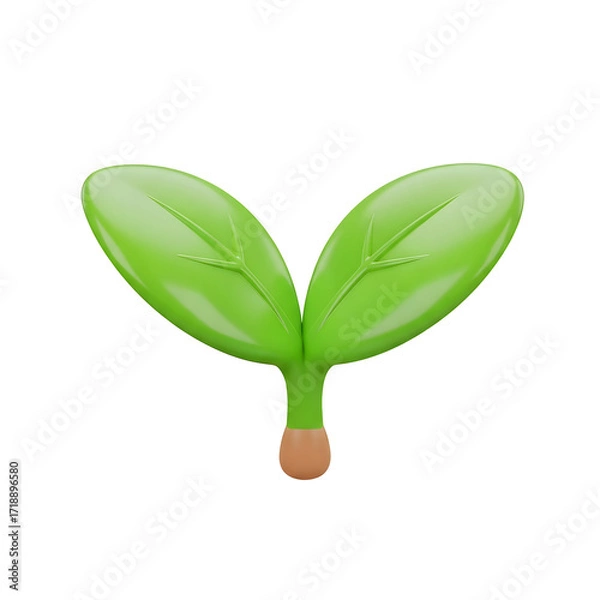 Obraz Vibrant 3D Green Seedling with Two Leaves, Isolated on Transparent Background.