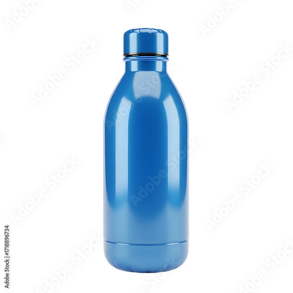 Obraz Glossy Blue Reusable Water Bottle with Sleek Design, Isolated on Transparent Background