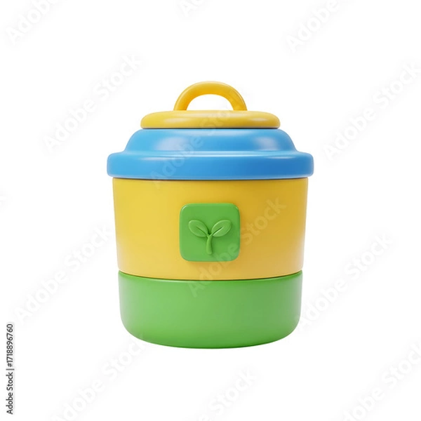 Obraz Colorful 3D Eco-Friendly Container with Sprout Icon, Transparent Background