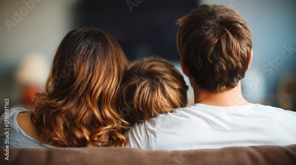 Fototapeta Family Bonding Moment at Home with Love and Connection on Couch