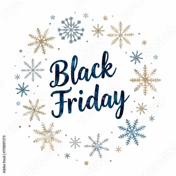 Fototapeta Festive Black Friday Design Featuring Snowflakes of Various Sizes in a Circular Arrangement with Elegant and Stylish Theme