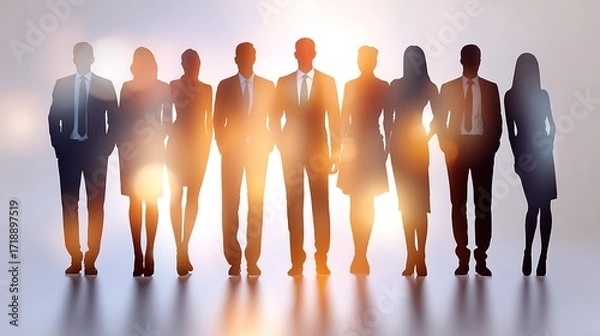 Fototapeta Professional Silhouettes of Business Team Against a Soft Glow Background