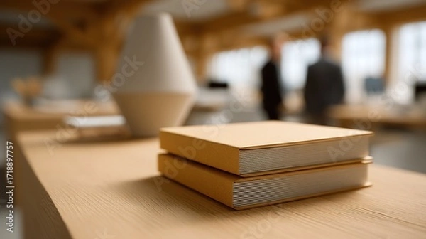 Fototapeta Modern Workspace with Decorative Objects and Minimalist Books