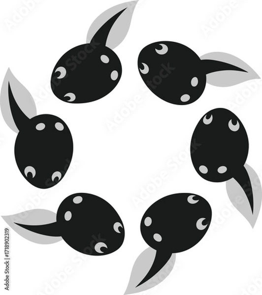 Fototapeta Seven tadpole illustrations arranged in a circular formation editable stock
