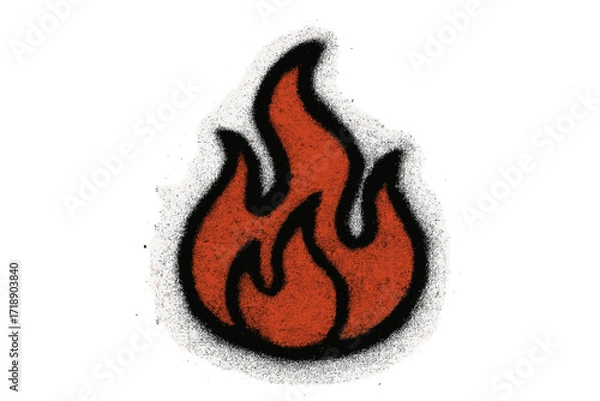 Obraz Vintage isolated spray painted graffiti fire flame icon with black overspray effect. Urban street art style flame symbol, hand-drawn sprayed vector illustration for edgy design