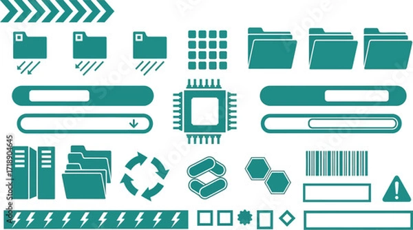 Fototapeta A collection of various teal colored icons on a white background editable stock