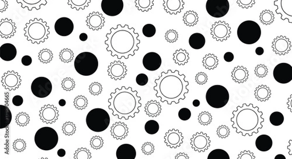 Fototapeta Seamless pattern of gears and circles on a white background editable stock