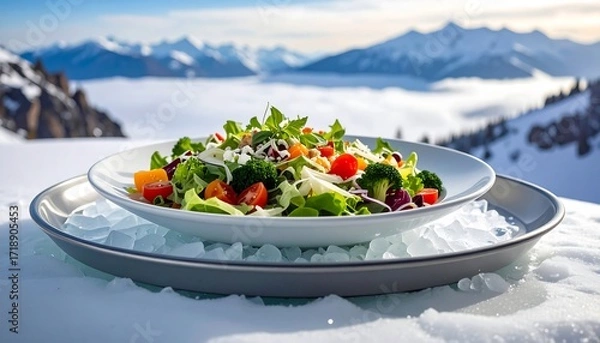 Fototapeta Delicious Mountaintop Salad with a Scenic View.