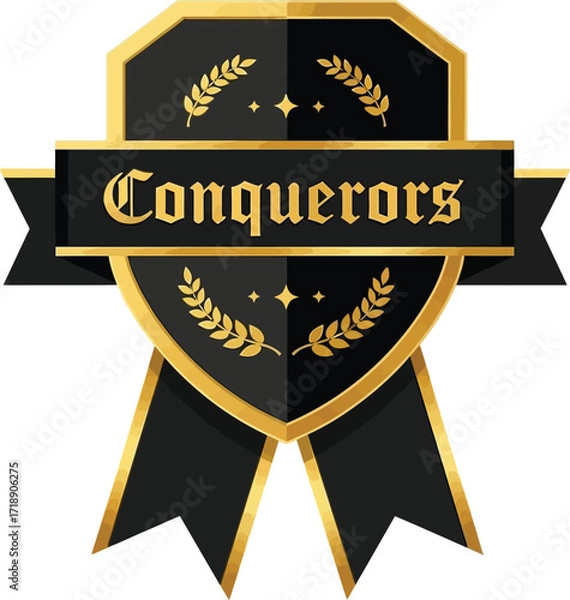 Fototapeta A black and gold conquerors emblem with laurel wreath design editable stock