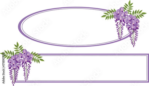 Fototapeta Oval and rectangular frames with wisteria flowers decoration editable stock