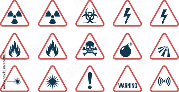 Fototapeta Various hazard warning signs displayed in triangular shapes set editable stock