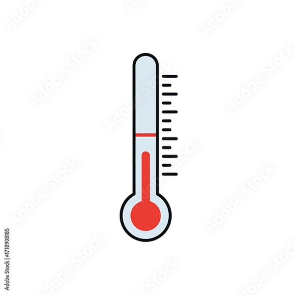 Fototapeta Illustration of a thermometer displaying a temperature reading with a red liquid column.