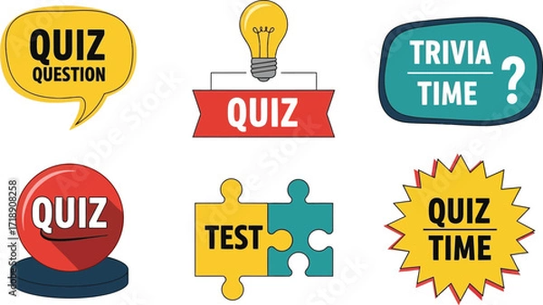 Fototapeta Illustration of quiz related icons on a white background art editable stock