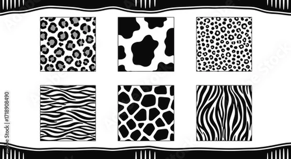 Fototapeta Six square animal print patterns arranged in a grid design view editable stock