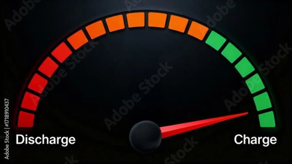 Fototapeta Green charge discharge systems energy meter gauge battery meter showing green charge systems
