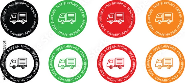 Fototapeta Free Shipping Badge Vector Design Set with Delivery Truck Icon in Multiple Colors