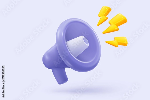 Fototapeta 3d megaphone speaker or loudspeaker bullhorn for announce promotion in background, megaphone loud hailer with microphone, speakerphone 3d icon vector render illustration for alert and announcement