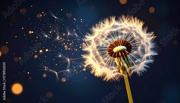 Fototapeta A radiant burst of glowing particles shaped like a dandelion