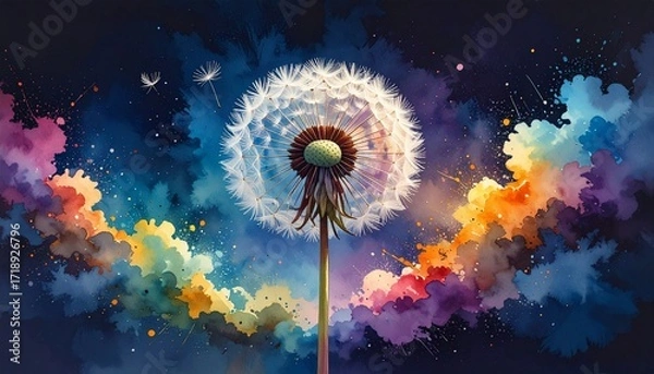 Fototapeta Dandelion strokes in watercolor, drifting into delicate pastel haze