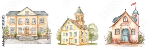 Fototapeta Vintage house architecture building vector set illustration